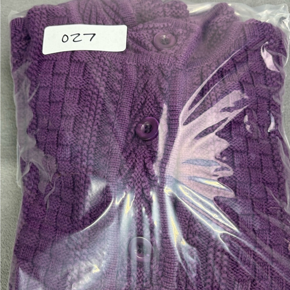 L.L. Bean Purple Cable-Knit Button-Front Cardigan - Picture 10 of 10